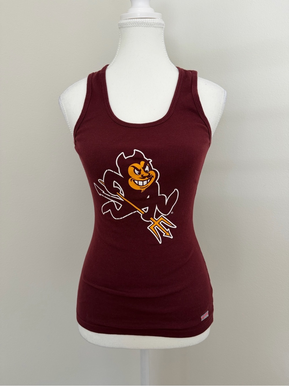 Retro ASU Soffe Maroon Ribbed Tank with Sun Devils Mascot